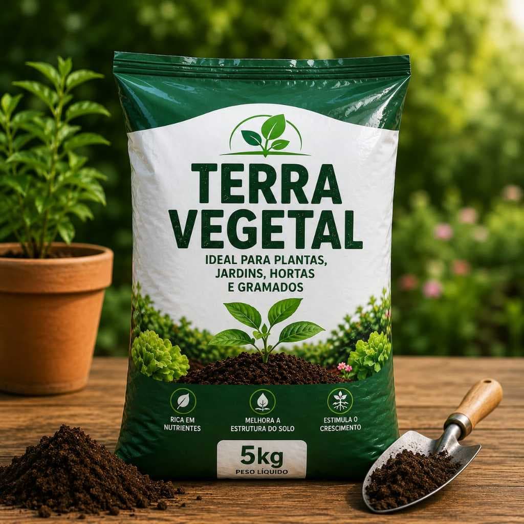 Terra Vegetal 5kg Adubada para Plantas, Vasos, Hortas, Jardins, Flores e Frutíferas