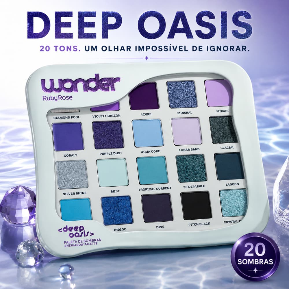 Paleta de Sombras Ruby Rose Deep Oasis Wonder 20 Cores Matte Metálica Alta Pigmentação