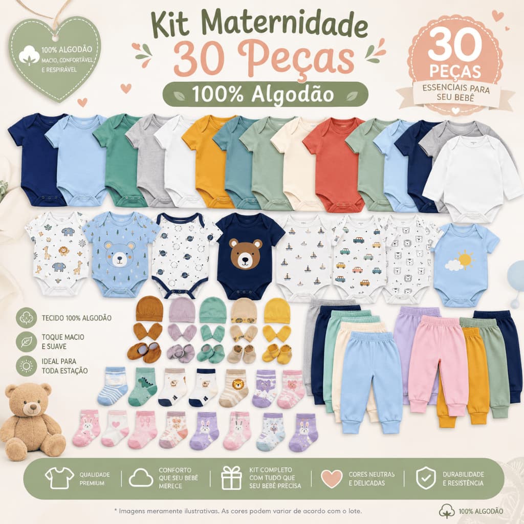 Kit 30 Pçs Roupinhas de Bebê Body Enxoval Maternidade Menino ou Menina PROMOÇÃO