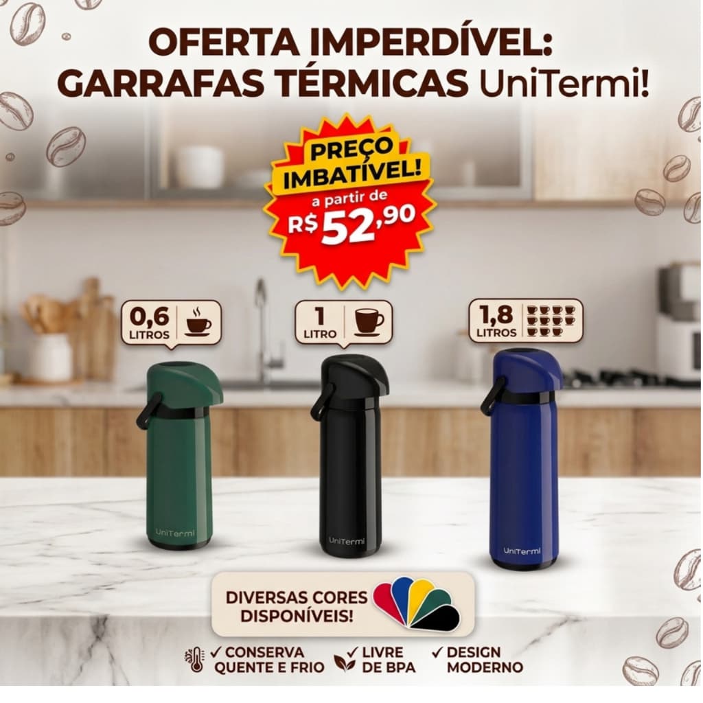 garrafa térmica de café pressão 1,8L 1L e 0,6L quente e frio