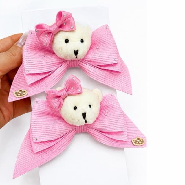 Parzinhos de Luxo Bico de Pato Acessório Infantil Par de Laços Ursinho Infantil Laço Boutique Grande Presilha de Cabelo