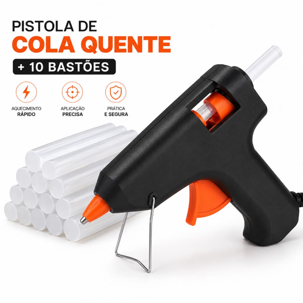 Pistola de Cola Quente Bivolt Pequena Profissional Revólver + 10 Bastões De Cola Quente