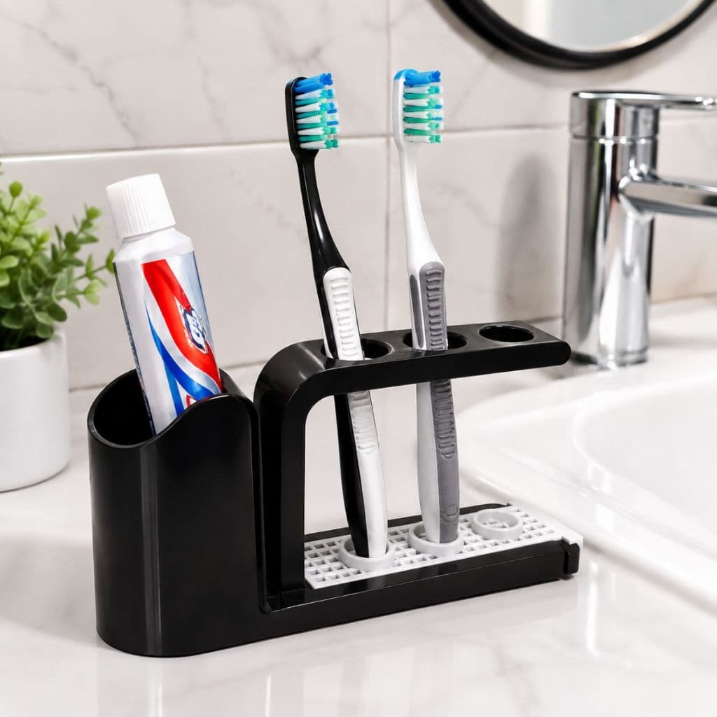 Organizador de Escova e Pasta de Dente Porta Escova  Suporte  Banheiro Pia 3 Escovas 1 Pasta Moderno