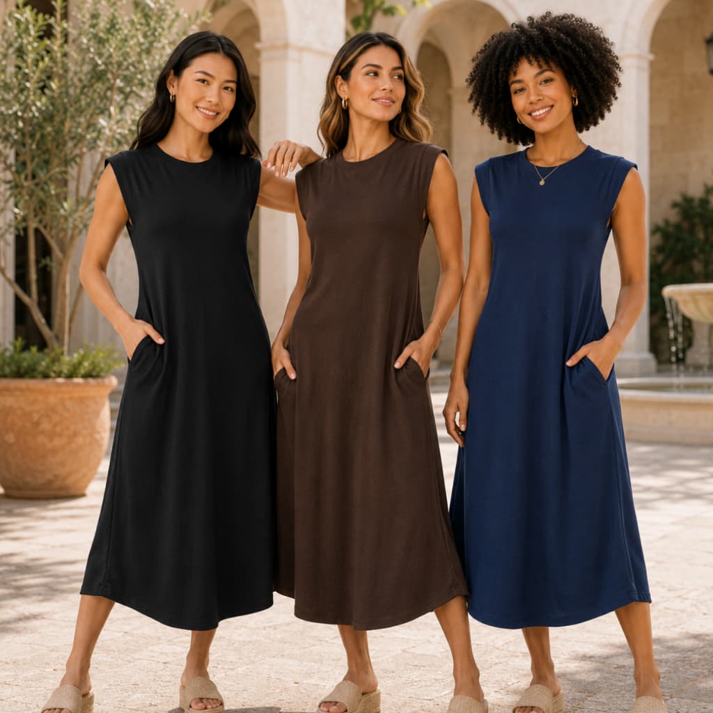 Vestido Midi Feminino Ribana Casual Básico Em Algodão Egípcio Premium Conforto e Elegância