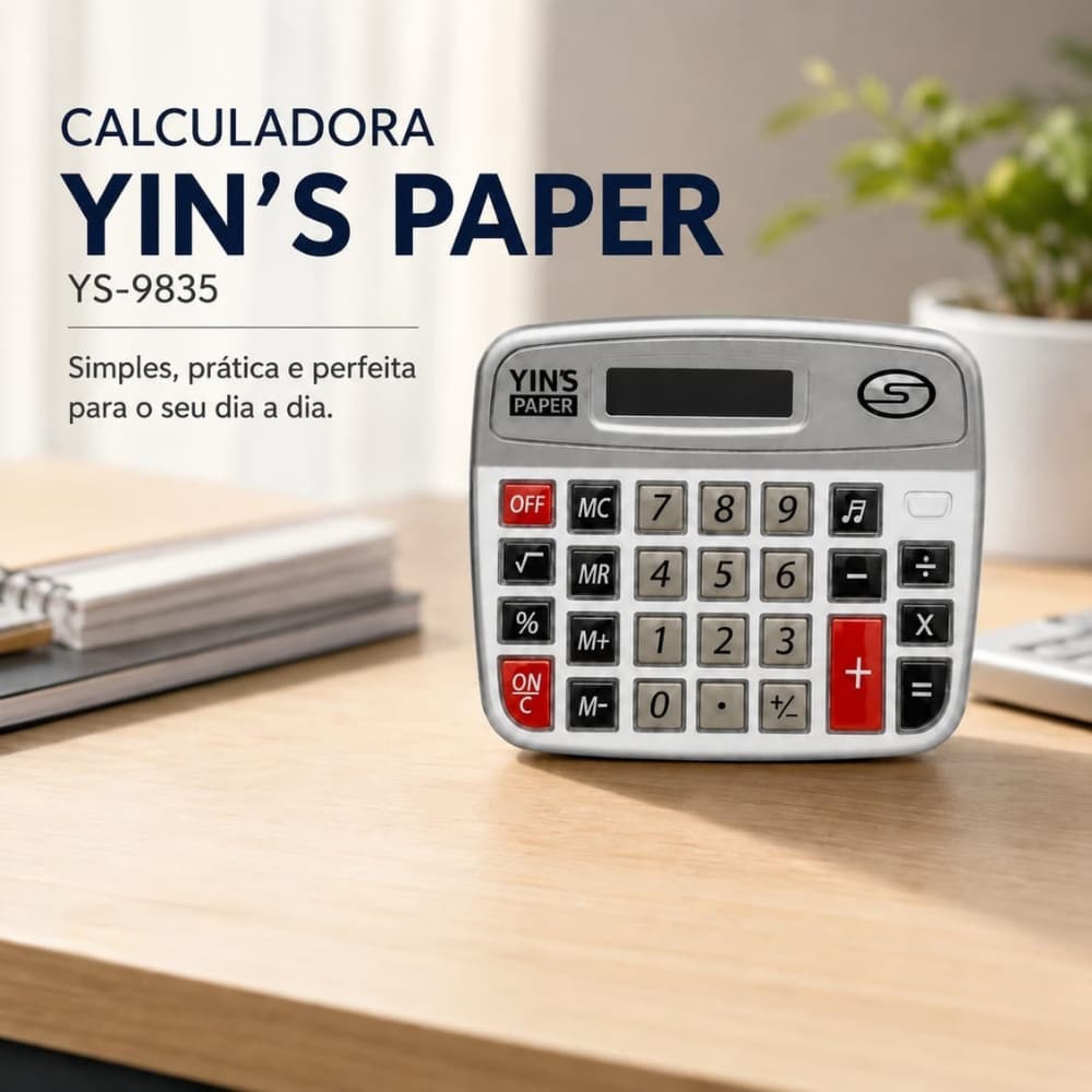 Calculadora De Mesa YS9835 Pilha 8 Digitos Cinza Yin´s