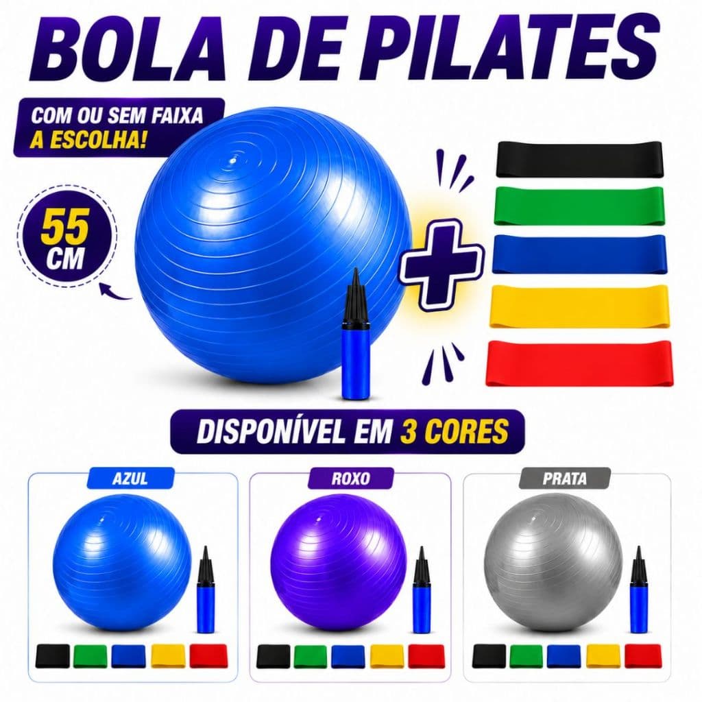 Bola Pilates Yoga Abdominal Ginastica 55cm C/ Bomba Fitness