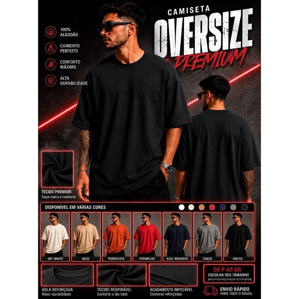 Camiseta Masculina Oversized com Algodão Macio e Confortável Premium Original
