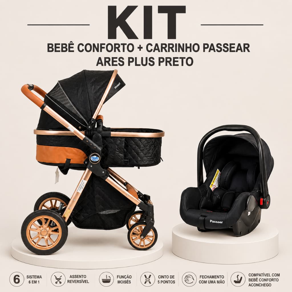 KIT CARRINHO DE BEBÊ + BEBÊ CONFORTO PASSEAR LINHA LUXO