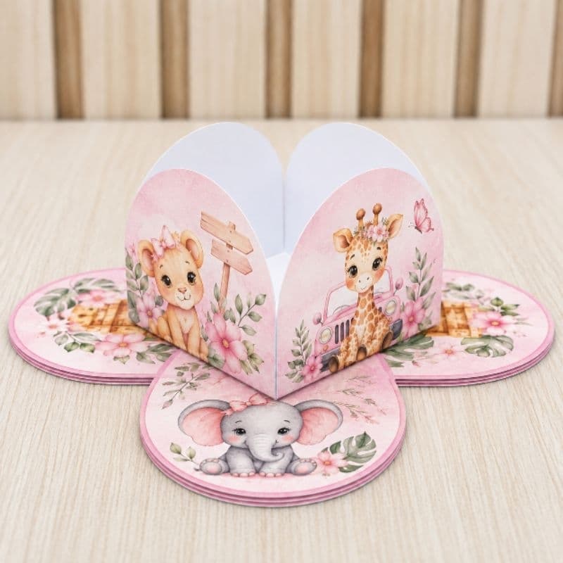 50 a 300 Forminhas para Docinhos Pronta Entrega Safari Baby Menina Rosa ENVIO IMEDIATO