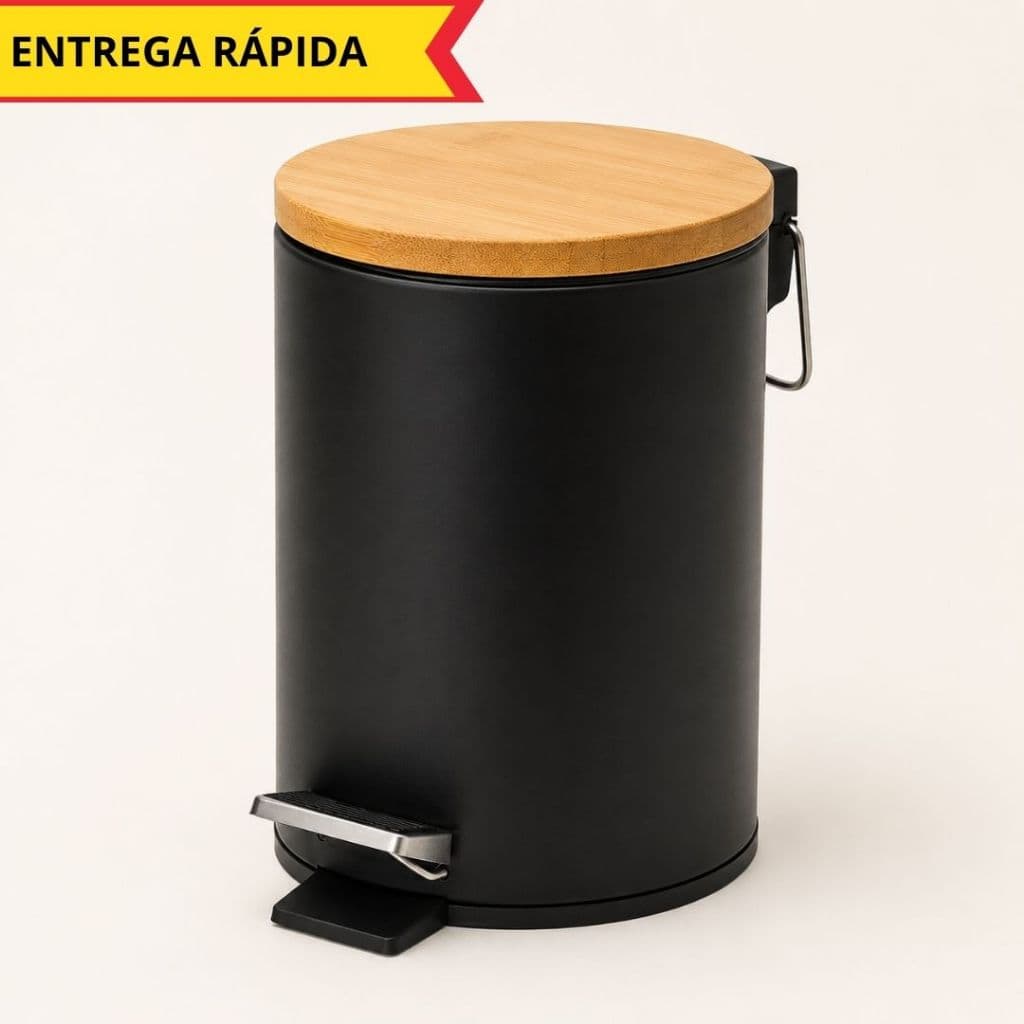 Lixeira Tampa de Bambu Com Pedal 3L ou 5L Premium