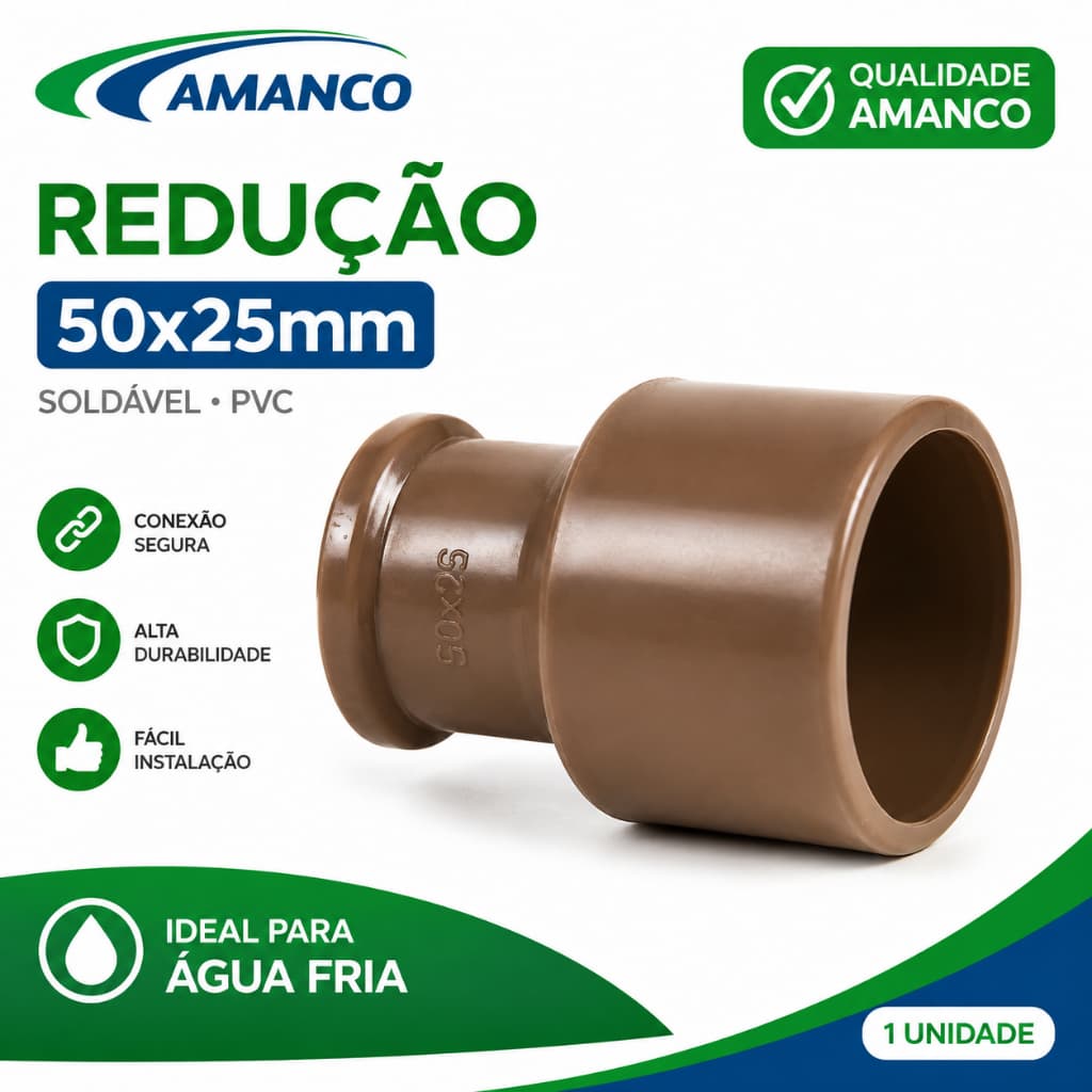 Redução Soldável 50x25mm Amanco PVC Conexão Hidráulica Água Fria Original