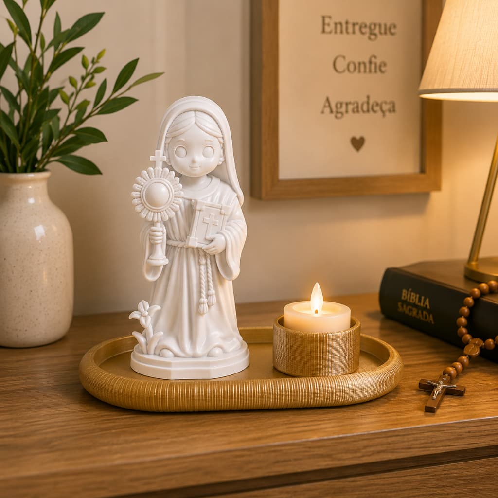 Santa Clara Baby Católica Kit Religioso Bandeja Porta Vela LED Imagem Cantinho de Oração Decoração Presente
