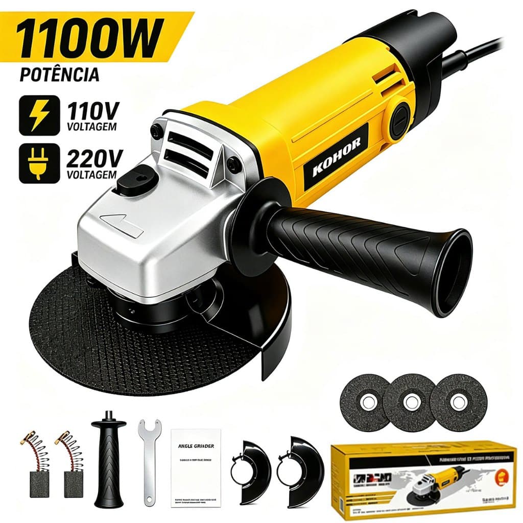 Esmerilhadeira Angular 1100W Elétrica 115mm Ferramenta Profissional Para Oficina e Construção Civil 110V/220V