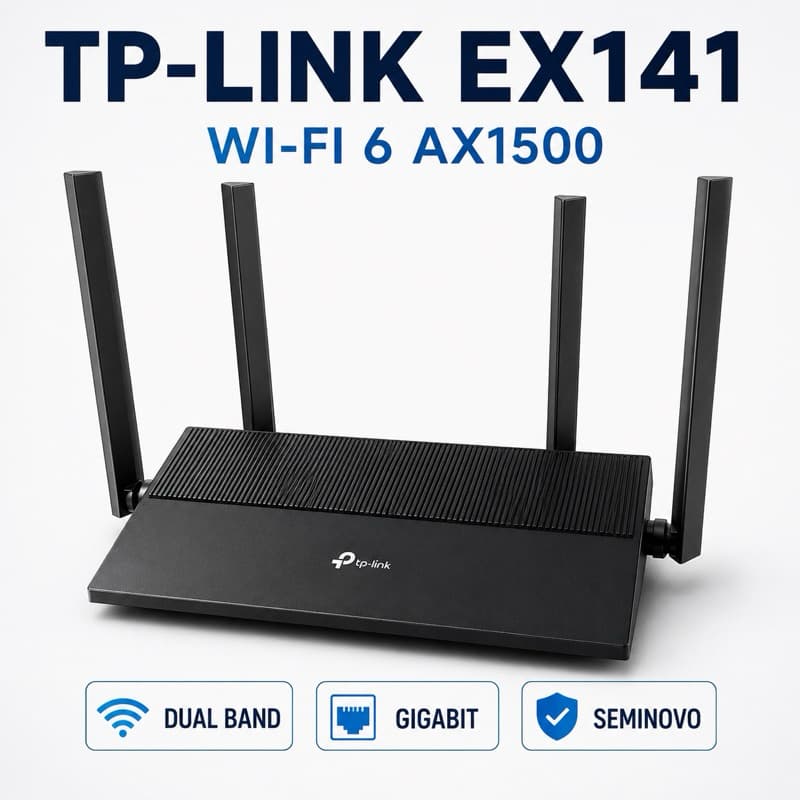 Roteador TP-Link EX141 Wi-Fi 6 AX1500 Dual Band Gigabit EasyMesh 4 Antenas Seminovo com Fonte e Cabo