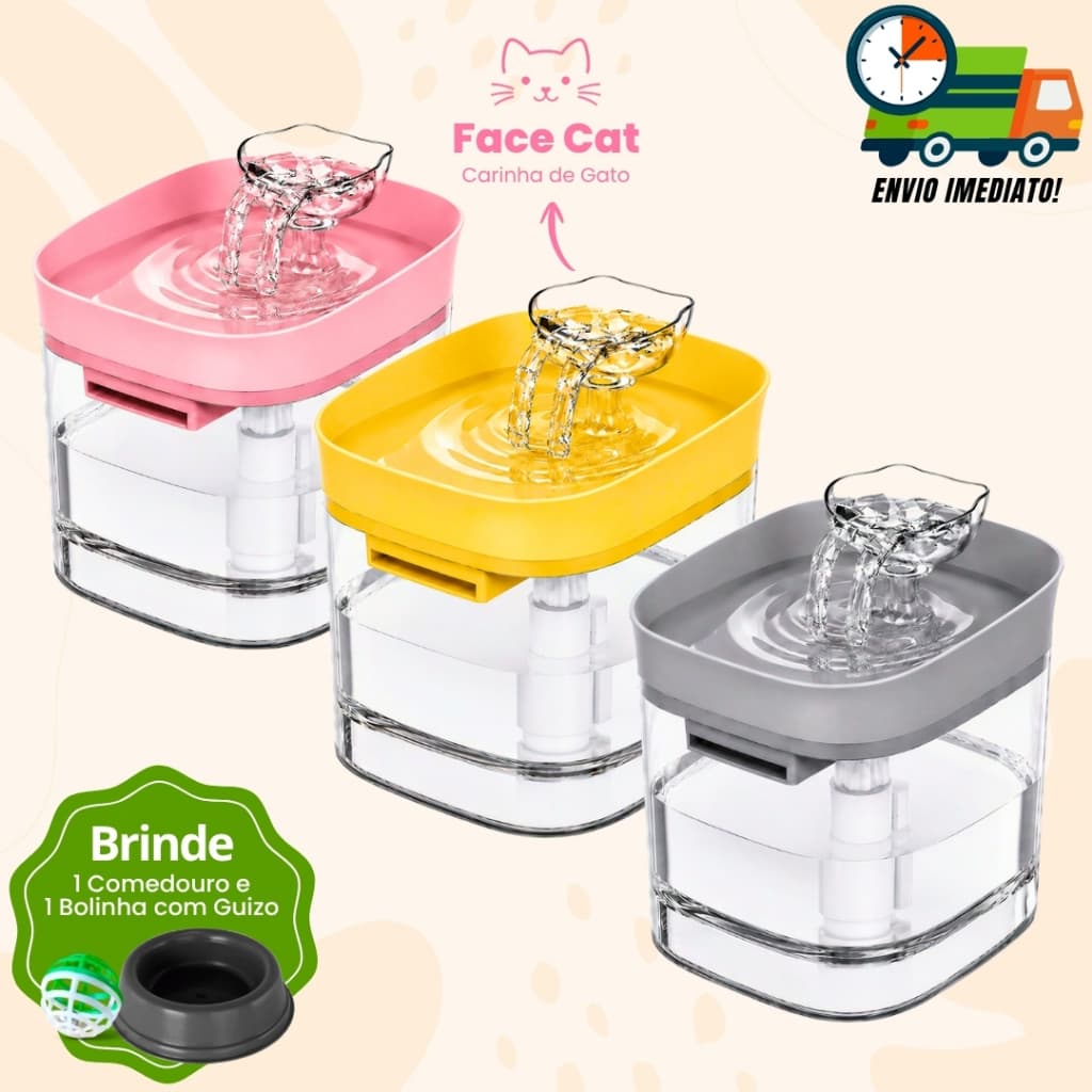 Fonte Para Gatos e Cães Automática Bebedouro de Água Bivolt Com Filtro Prime + Comedouro e Guizo