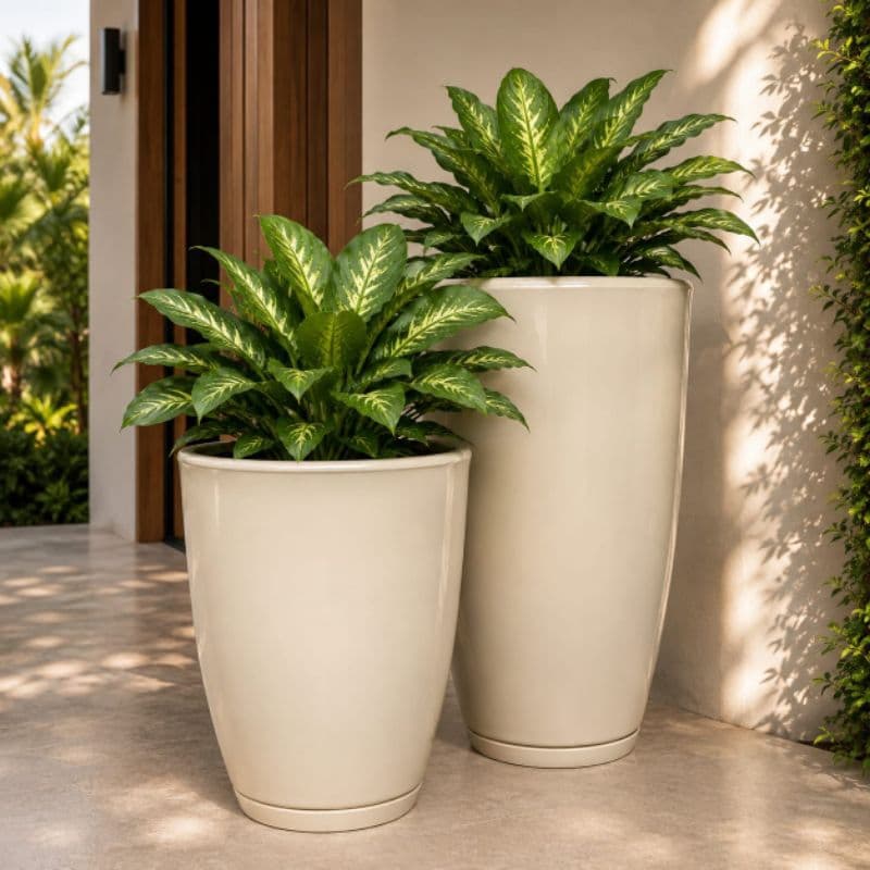 Kit 2 Vasos de Polietileno Cone Bojo Polido 1 e 2 Para Plantas Resistente Impermeável com Prato Coletor