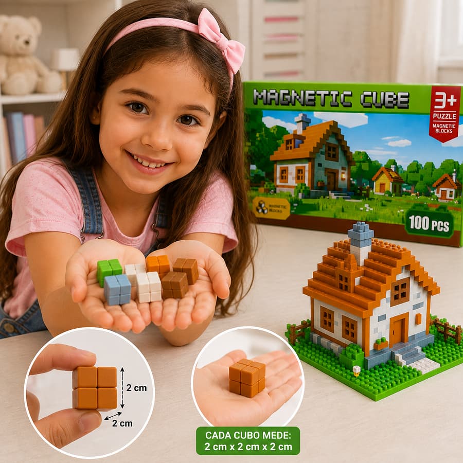 Blocos Magnéticos 100 Peças Brinquedo Educativo Kit Construção