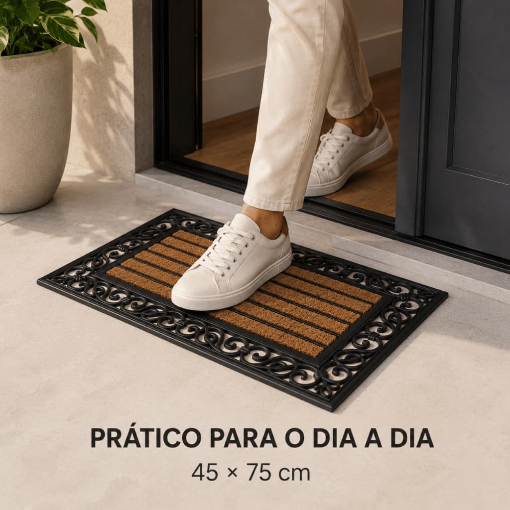 Capacho Antiderrapante Fibra de Coco Horizontal 45x75cm Kacyumara Facil Limpeza Uso Interno Externo