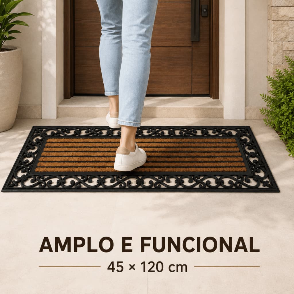 Capacho Antiderrapante Fibra de Coco Horizontal 45x120cm Kacyumara Com Moldura Em Borracha