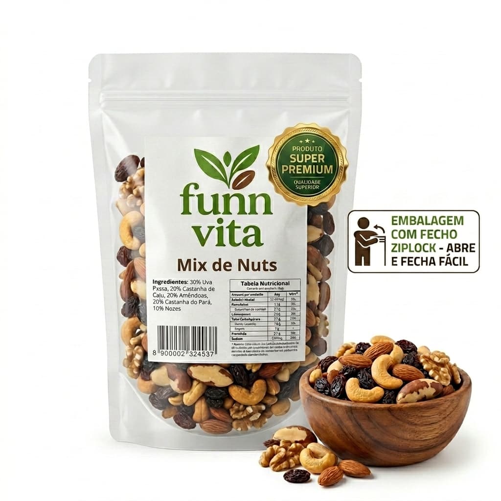 Mix de Nuts SUPER PREMIUM Castanhas de Caju, Amêndoas, Nozes, Pará e Uva Passa SEM AMENDOIM