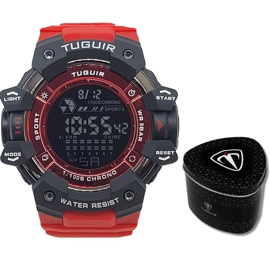 Relógio Masculino Tuguir Digital TG30402 Vermelho e Preto (Resistente à água 5ATM, Esportivo, Despertador, Cronômetro)