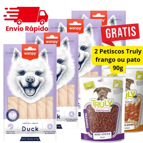 Kit Petisco Creamy para Cão Wanpy Truly Sabor Pato 50g Kit com 2 ou 4 pacotes de 5un 1 Petisco Truly Grátis