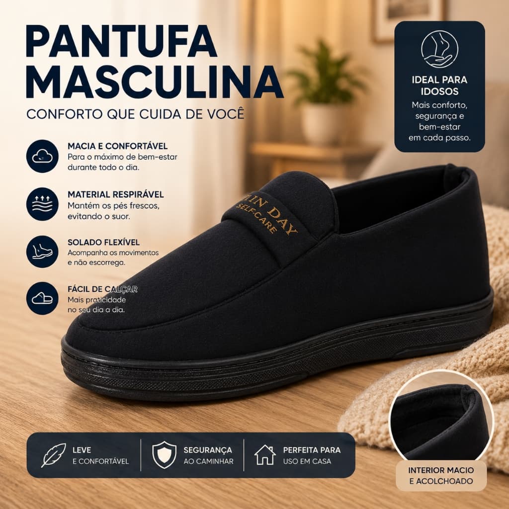 Pantufa Sapato Masculino Mocassim Confortável para Idosos Macia Respirável Solado Flexível