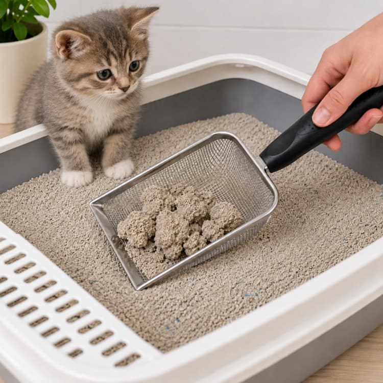 Pá de Areia De Gatos Inox Peneira Higiênica Malha de Aço Lavável fácil Coleta Pet Pázinha para Fezes