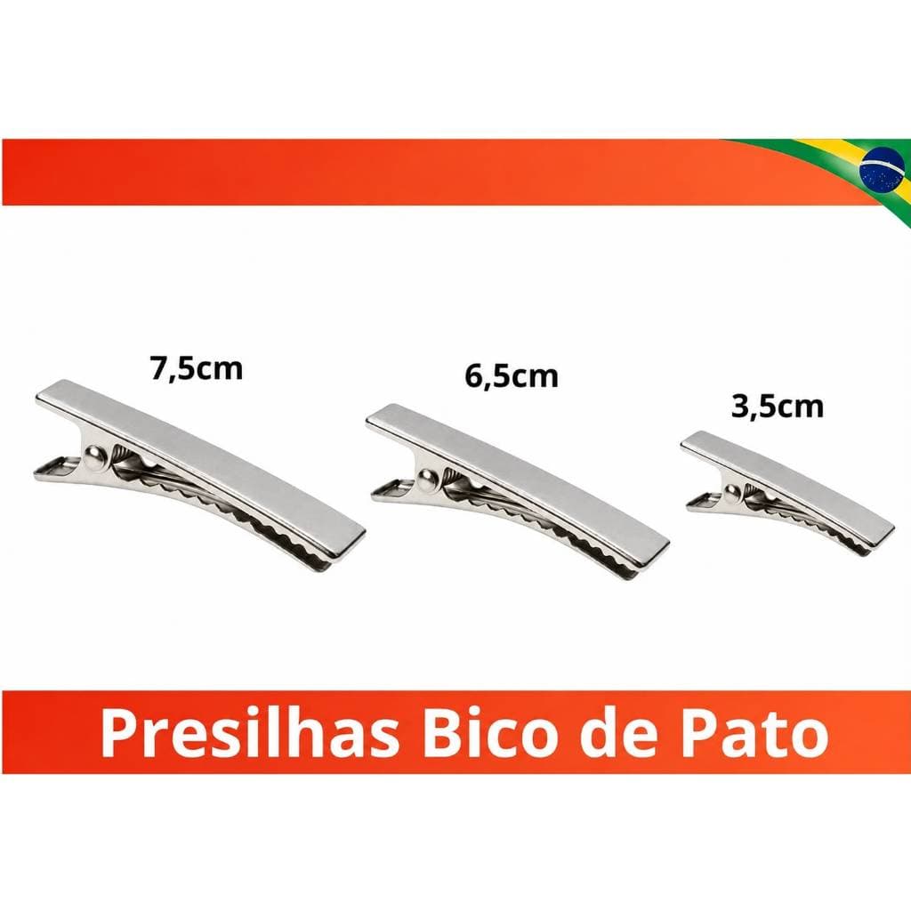 Presilha Bico De Pato Kit 50 ou 100 Unidades Jacare Prata 3.5cm | 6.5cm | 7.5 cm