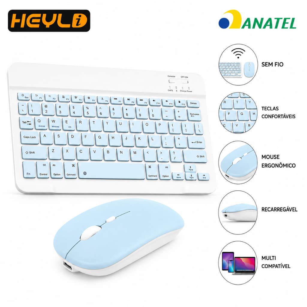 Teclado + Mouse Premium Bluetooth Wireless Sem Fio Ultra Fino Slim