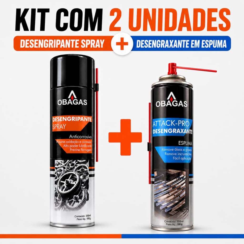 KIT Desengripante Lubrificante Anticorrosivo + Desengraxante Spray Espuma Multiuso