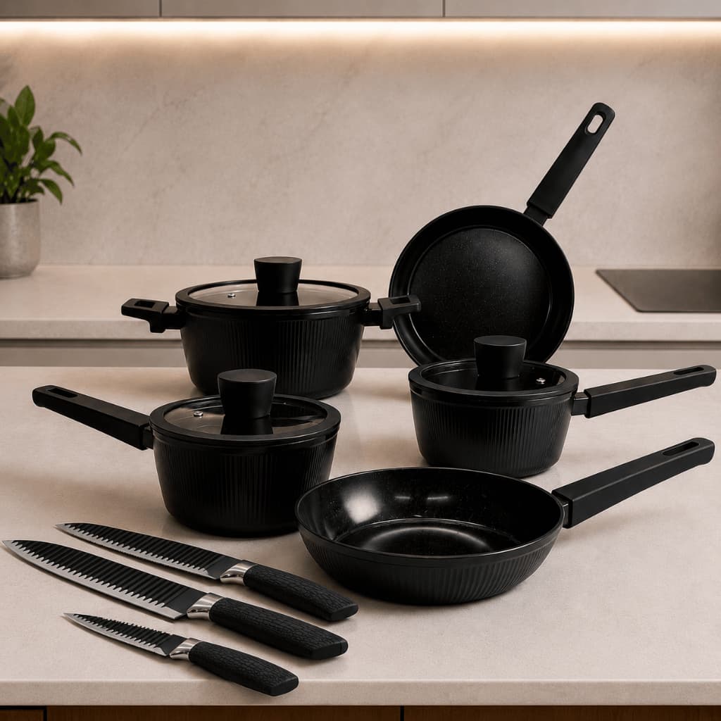 Jogo De Panelas Maison Kit 11 Peças Cerâmica Antiaderente Facas Tampa Soft Touch Hauskraft Premium