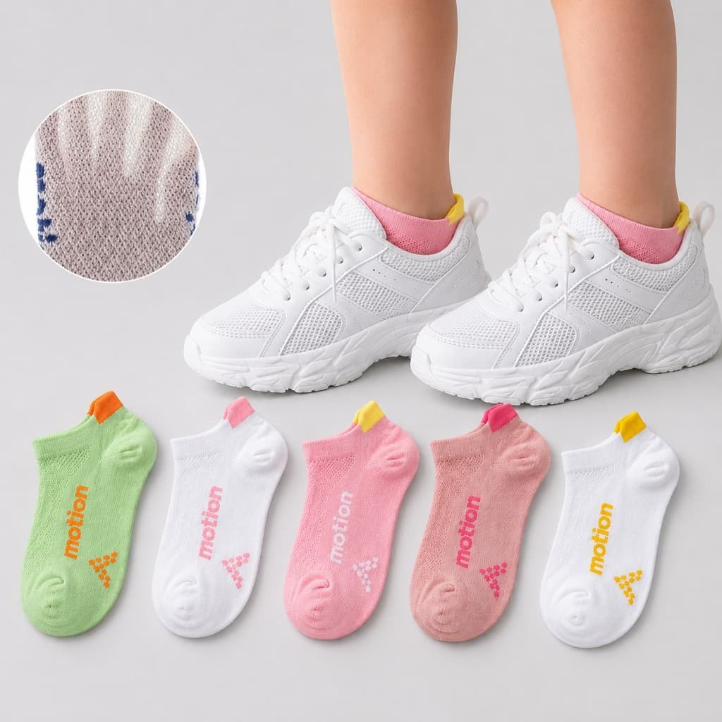 Meia Infantil Menina Respirável Cano Curto Kit 5 Pares
