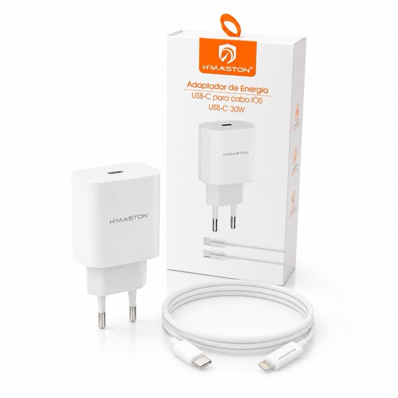 Carregador Turbo H’Maston 30W USB-C PD com Cabo Tipo C Bivolt