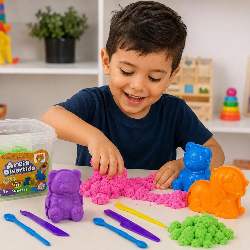 Kit 2 Balde De Areia Mágica Cinética Massinha Infantil Sensorial Interativa Diversão Brincar Criança