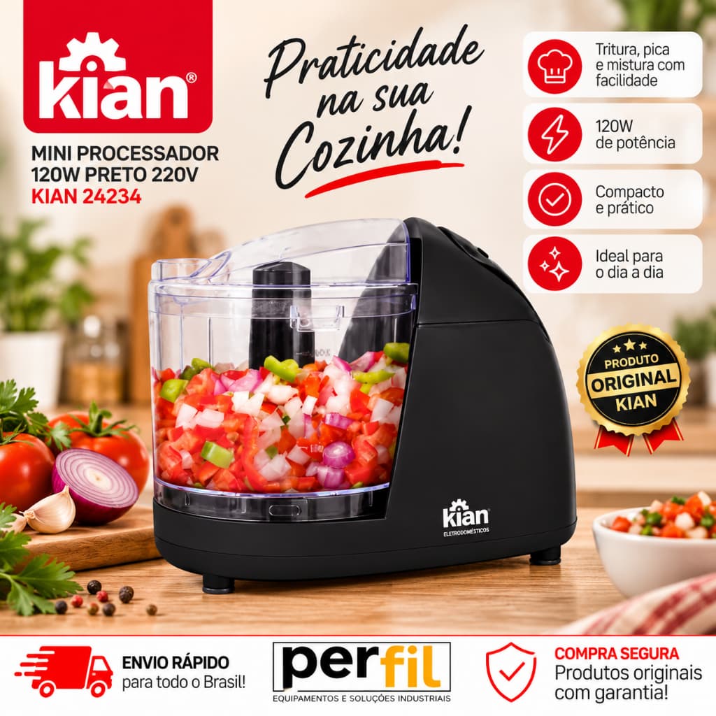 Mini Processador 120W Triturador de Alimentos 220V Preto Processador de Alimentos Eletrétrico Kian