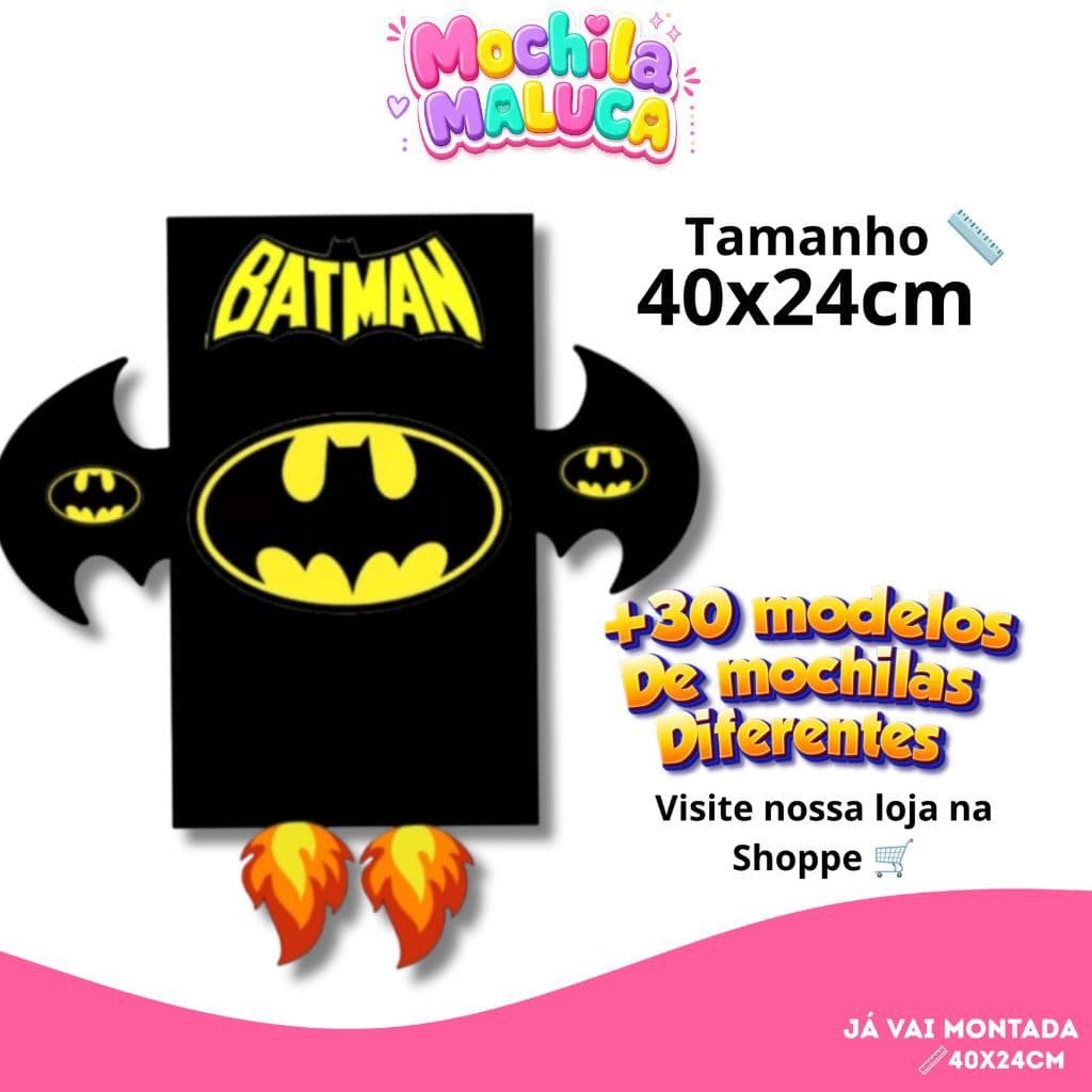 Mochila Maluca Escolar Infantil BATMAN 40x24 | Pronta para Uso