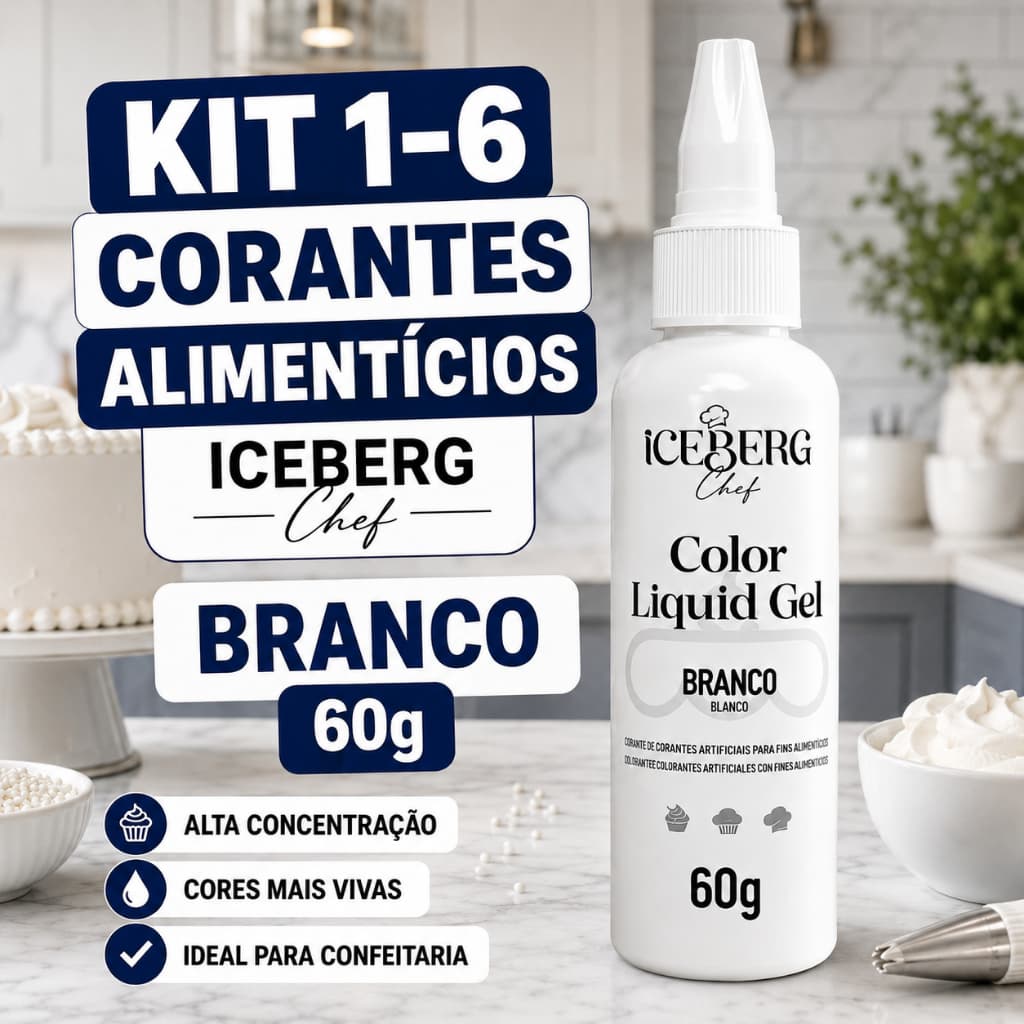 Kit  de 1-6 Corantes Alimentícios Iceberg Branco 60g Confeitaria Bolos Doces Chantilly