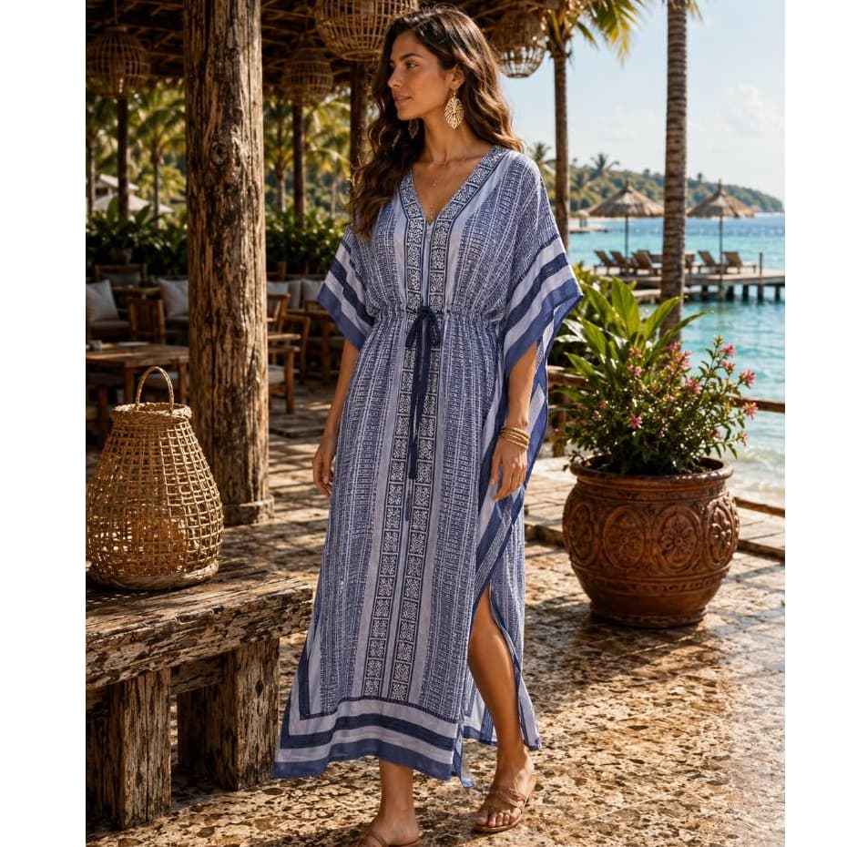 Kaftan Indiana Moda Hippie Boho Viscose Ajustável