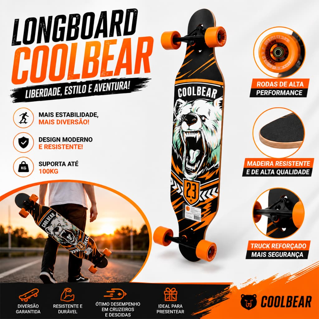 Skate Longboard DM Radical Madeira Resistente 104cm 42 Polegadas