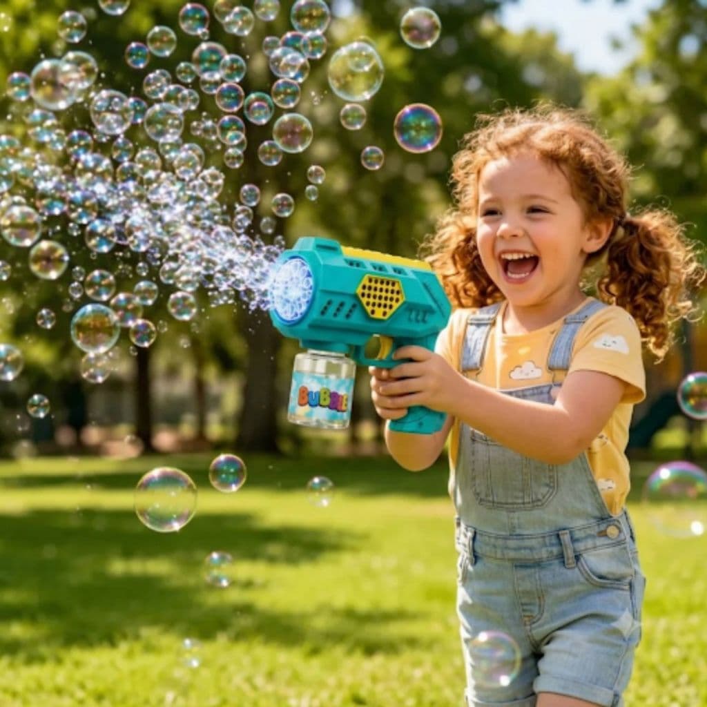 Brinquedo infantil Pistola Lança Bolhas Sabão Automática Verde Com Luz Bubbles