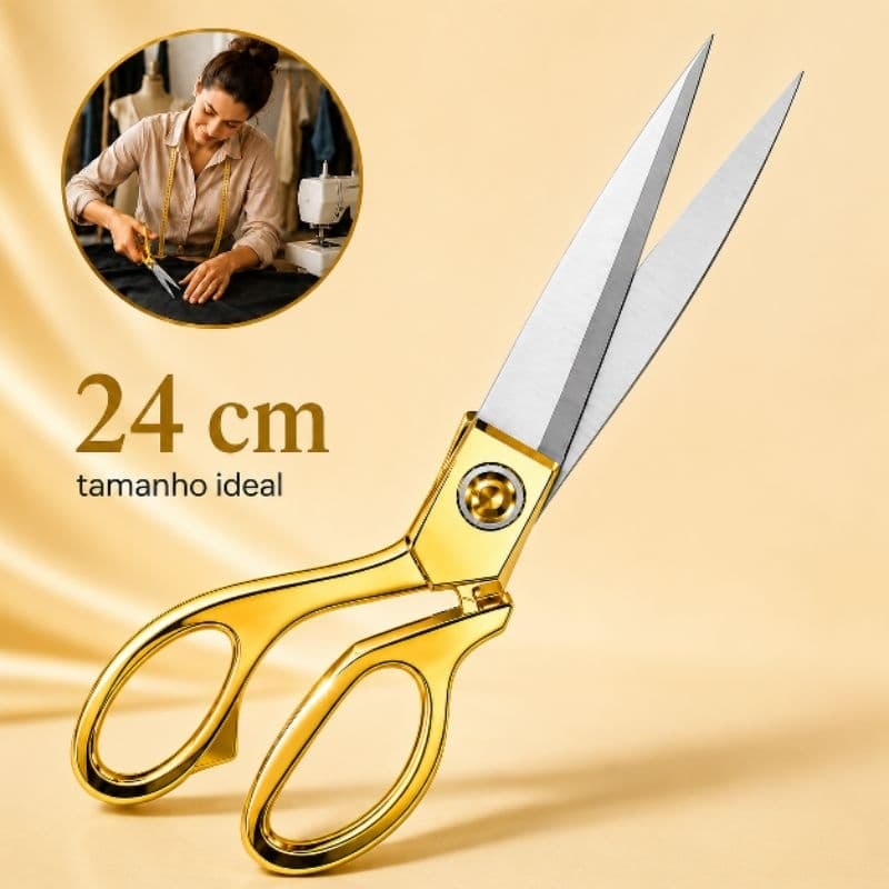 Tesoura de Alfaiataria Profissional 24cm Aço Inox Dourada Forjada Costureira Alfaiate Tapeceiro Corte Preciso ✂️