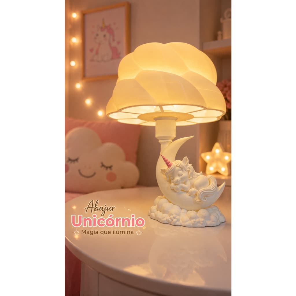 🦄 Abajur Unicórnio Encantado 21cm | Luminária Infantil com LED e Interrupto