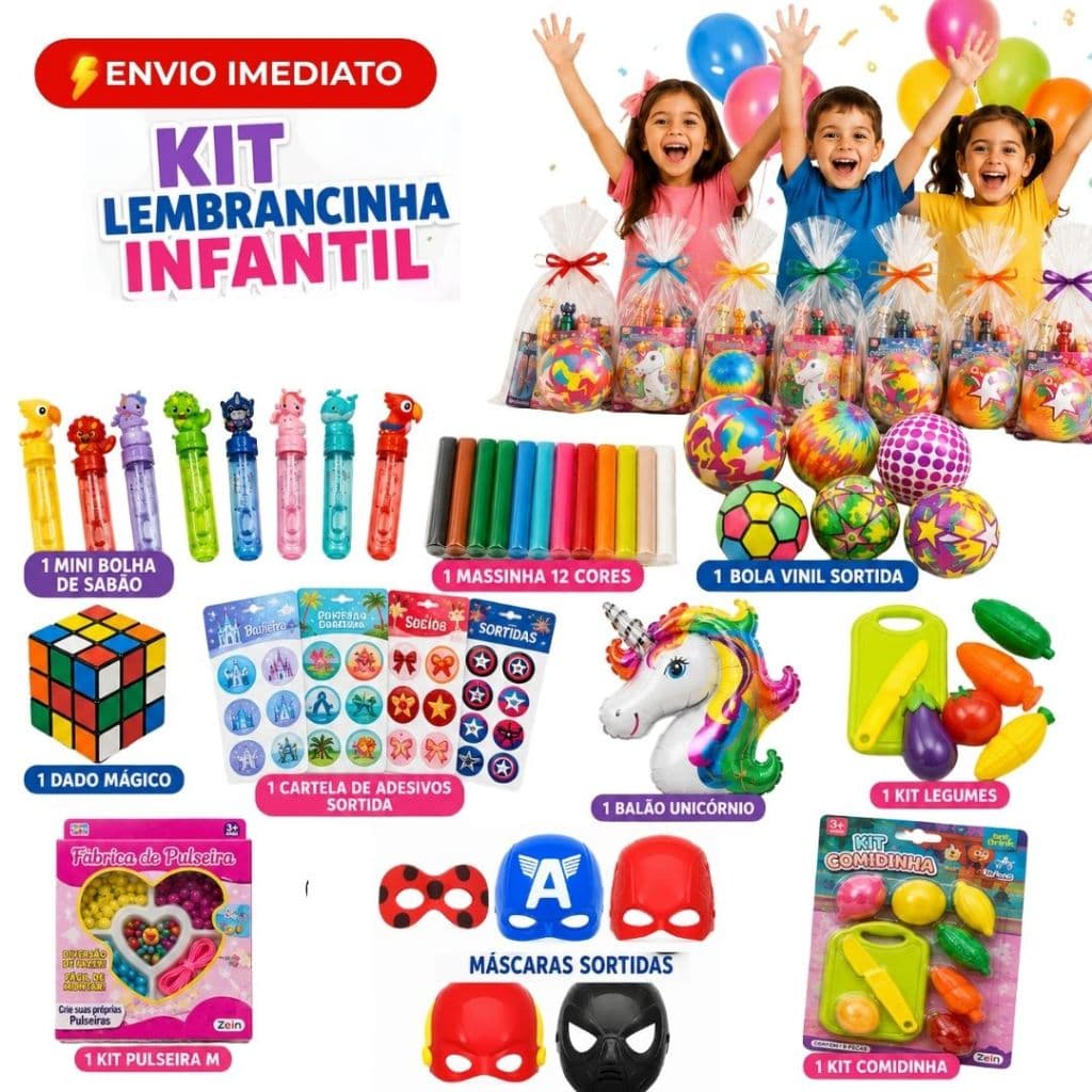 Kit 10 Lembrancinha Infantil Brinquedos Sortidos Presente Festa Escola Dia das Crianças Aniversário