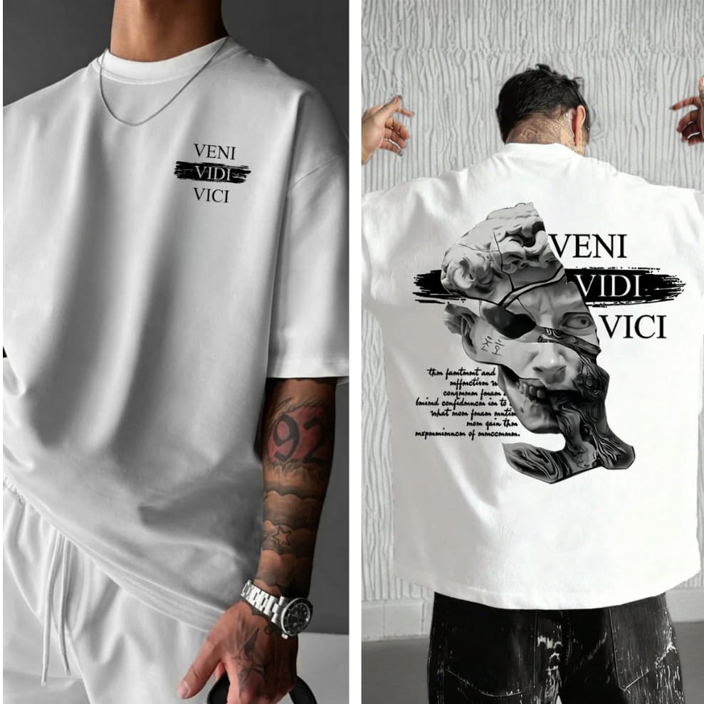 Camiseta de Manga Curta com Estampa de Letras de Escultura de Gesso Artística Retro para Homem, Estilo Solto