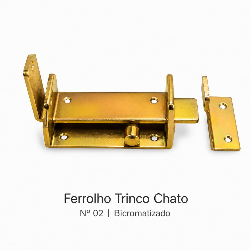 Ferrolho Trinco Chato Nº 02 Bicromatizado para Porta e Portão