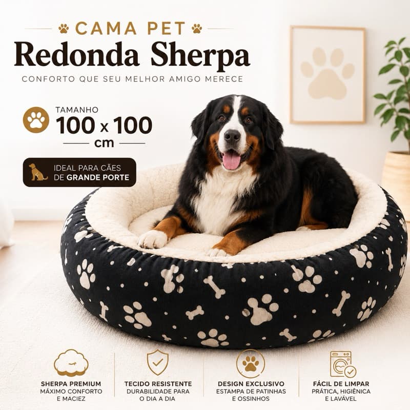Cama Cachorro Pet Sherpa Redonda Macia Quentinha para Cães e Gatos P M G GG EXG 100x100
