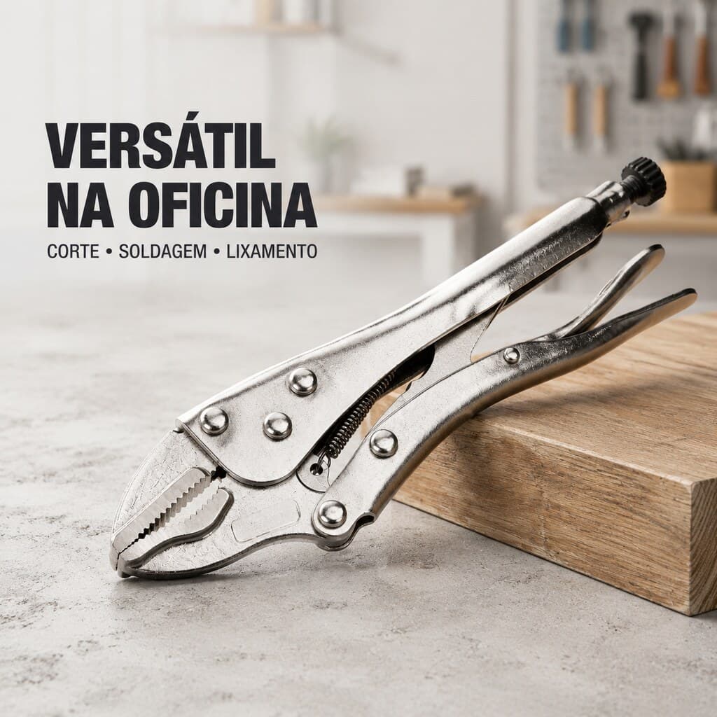 Alicate de Pressão Curvo 10", Mandíbula Triangular, Abertura Ajustável e Trava Segura