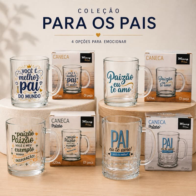 CANECA DE VIDRO 320ML PRESENTE PARA PAI PRESENTE CRIATIVO | PRESENTE MASCULINO HOMEM