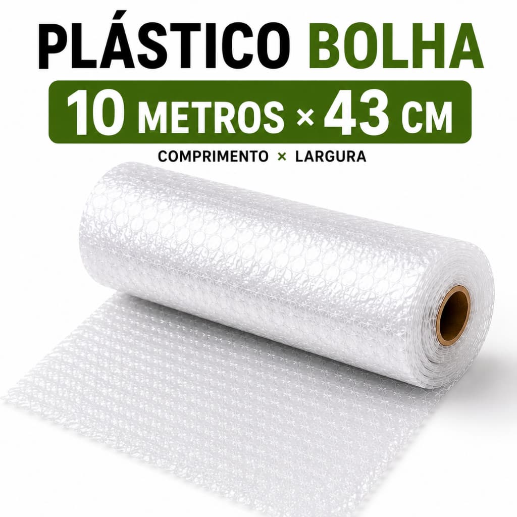Plástico Bolha 43cm x 10m Alta Proteção Para Embalar Produtos Mudanças e Objetos Frágeis